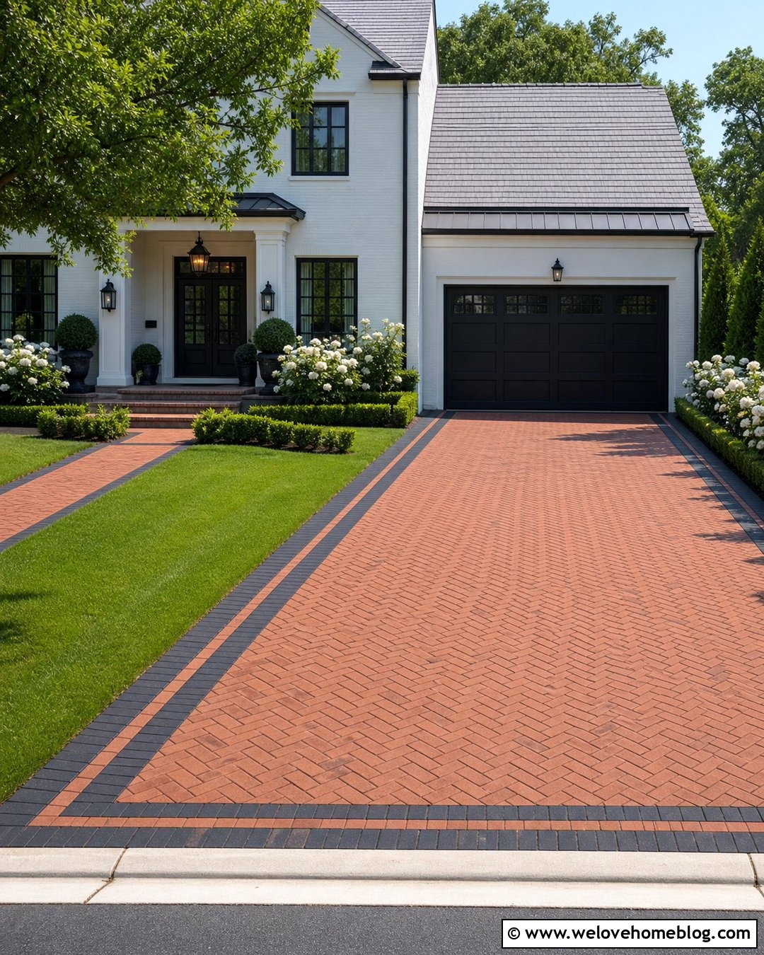 Red Brick Driveway With Black Border - 20 Paved Brick Driveway Ideas