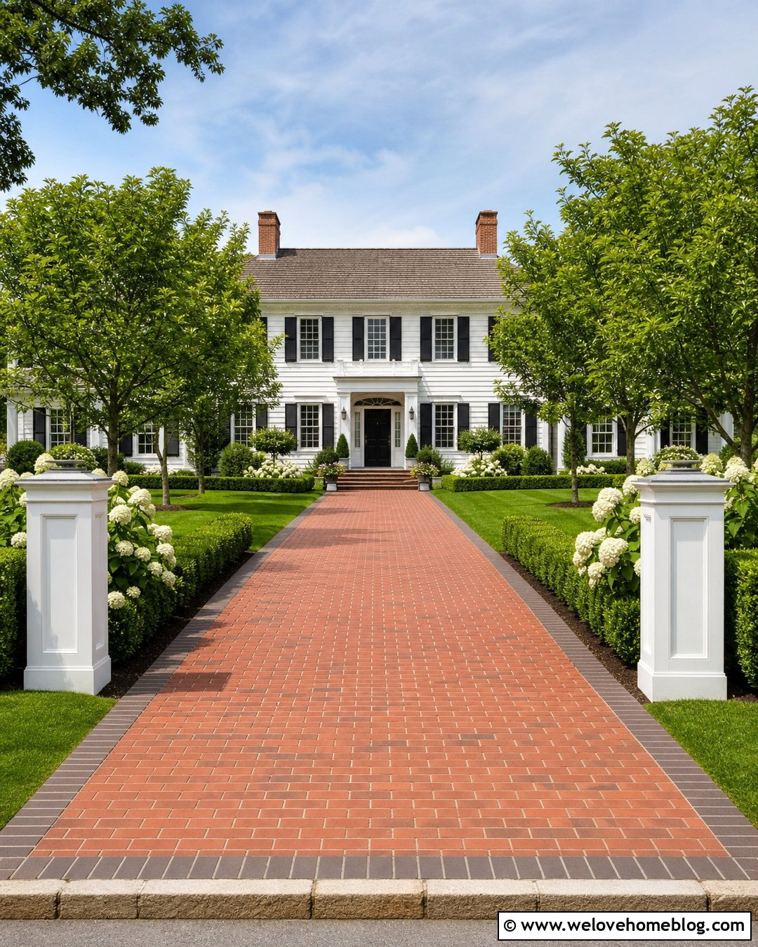 Red Brick Driveway With Colonial House - 20 Picture Of Driveway Ideas