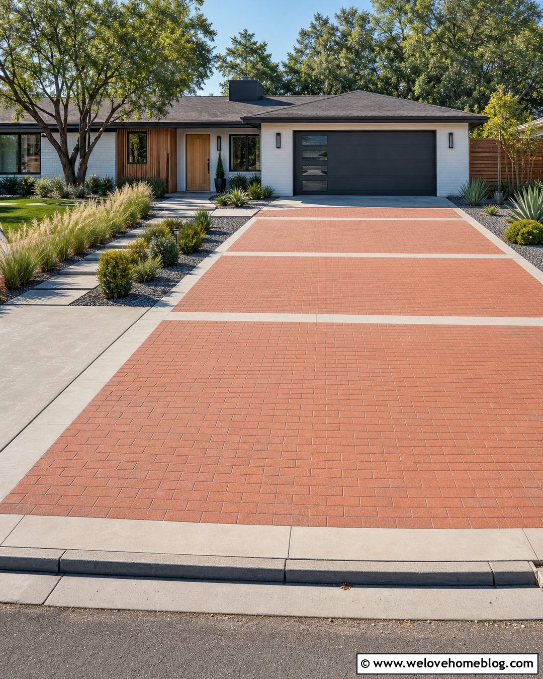 Red Brick Driveway With Concrete Ribbons - 25 red brick driveway ideas