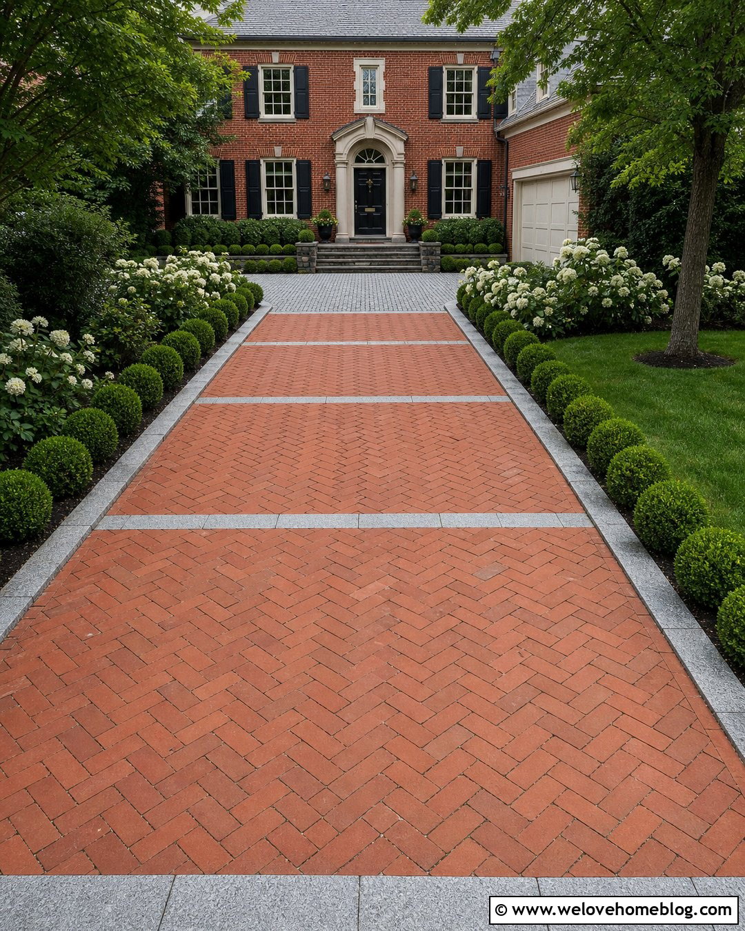 Red Brick Driveway With Granite Bands - 40 driveway paving ideas