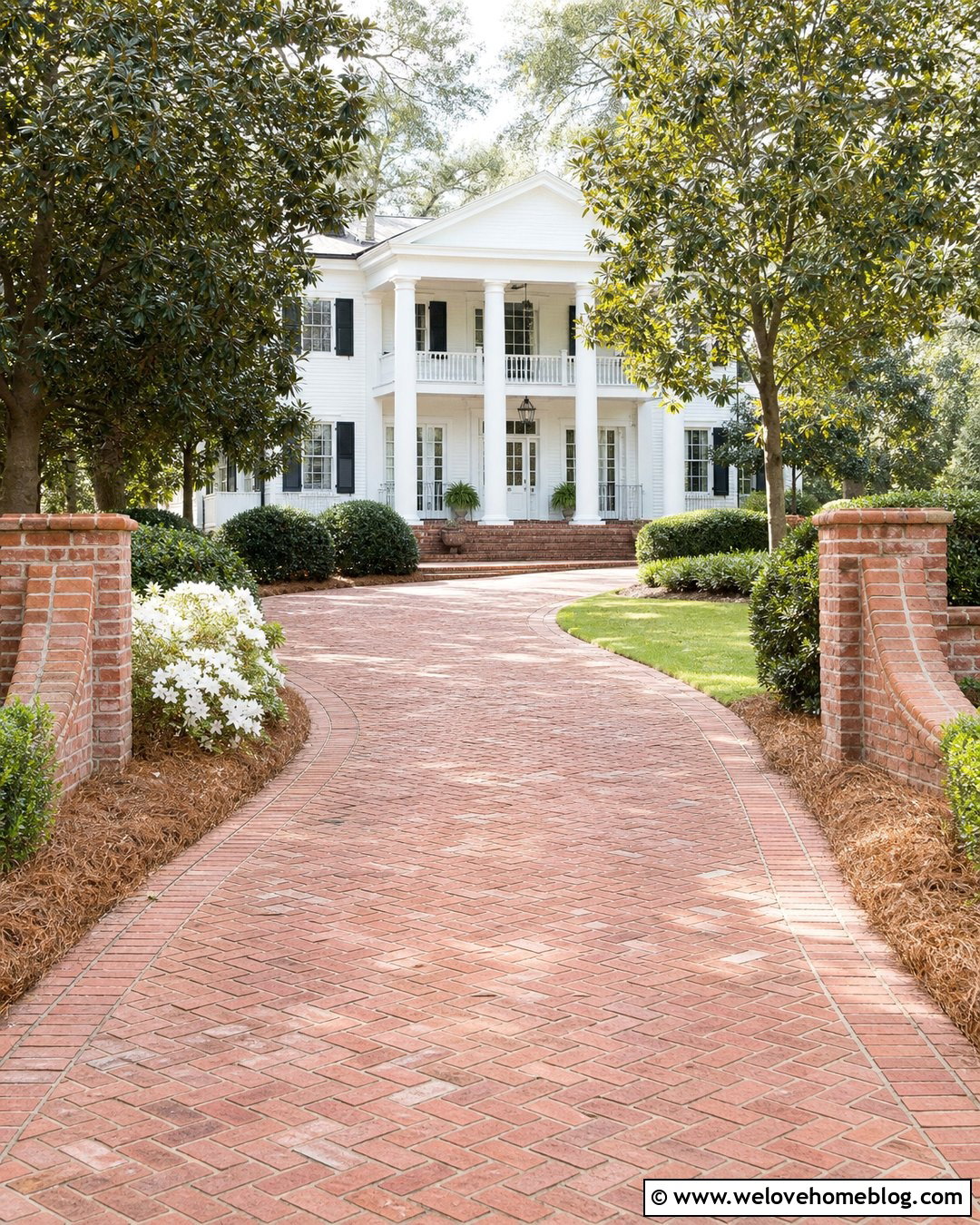 Red Brick Driveway With Magnolia Trees - 25 Luxury Driveway Landscaping Ideas