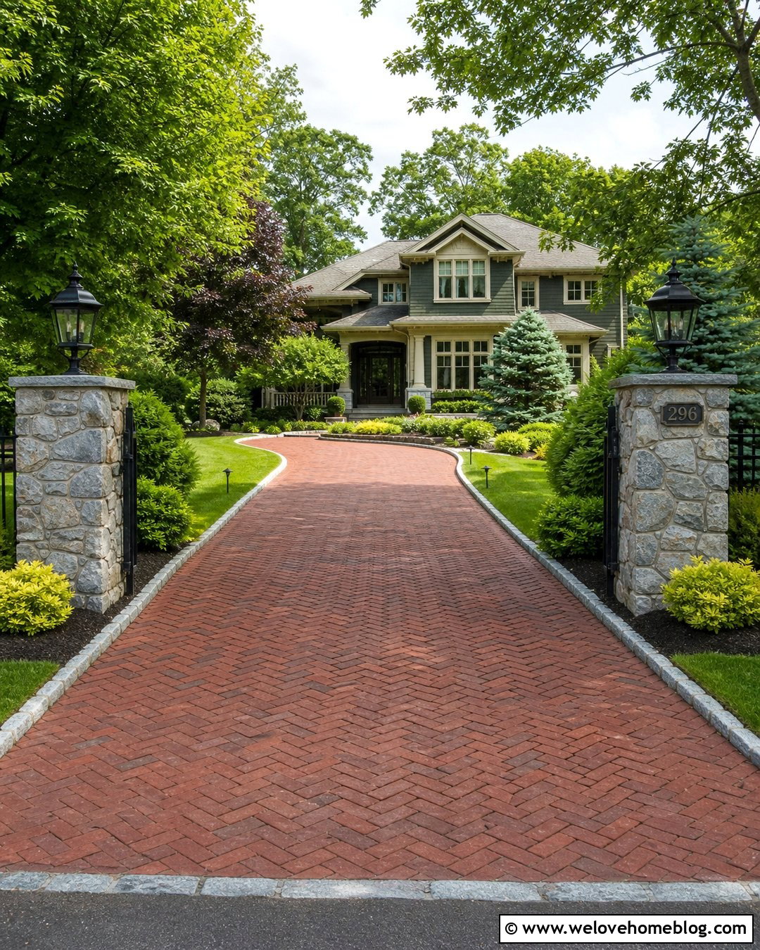 Red Brick Driveway With Stone Pillars - 25 red brick driveway ideas