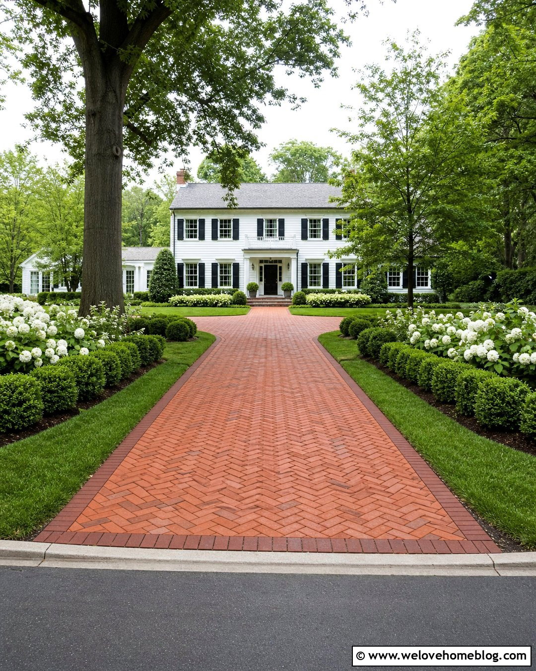 Red Brick Herringbone Driveway - 35 Brick Driveway Ideas