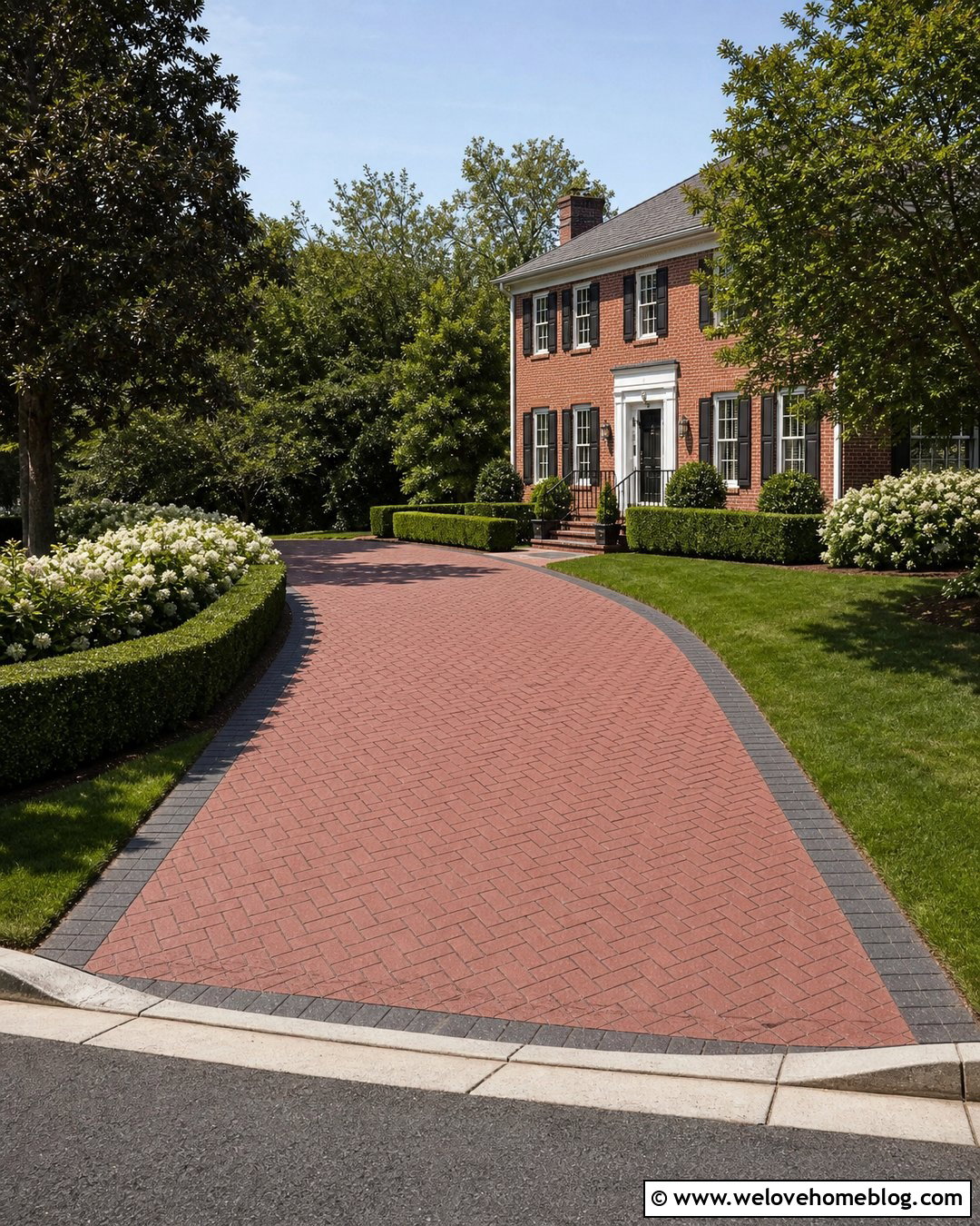 Red Brick Herringbone Stamped Asphalt Driveway - 20 Stamped Asphalt Driveway Ideas