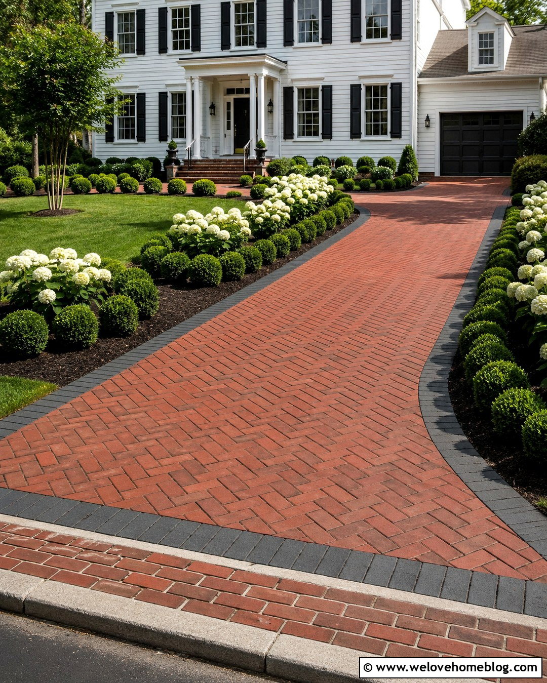 Red Brick Paver Driveway With Charcoal Border - 20 colorful paver driveway ideas