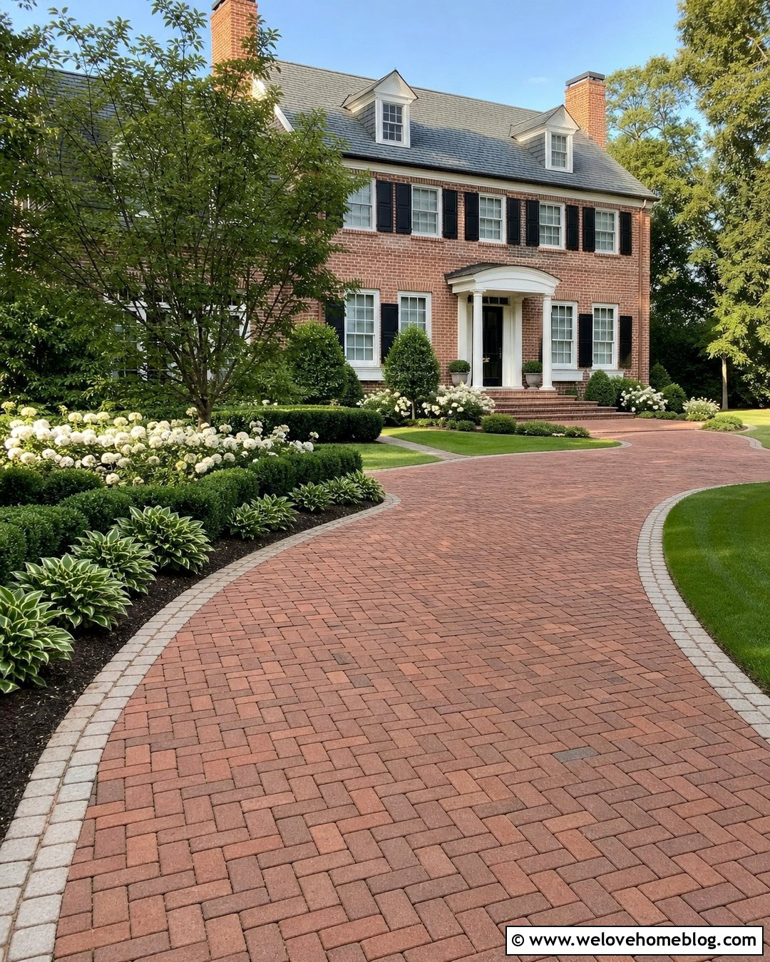 Red Brick Paver Driveway With Stone Edging - 25 Paving Driveway Ideas