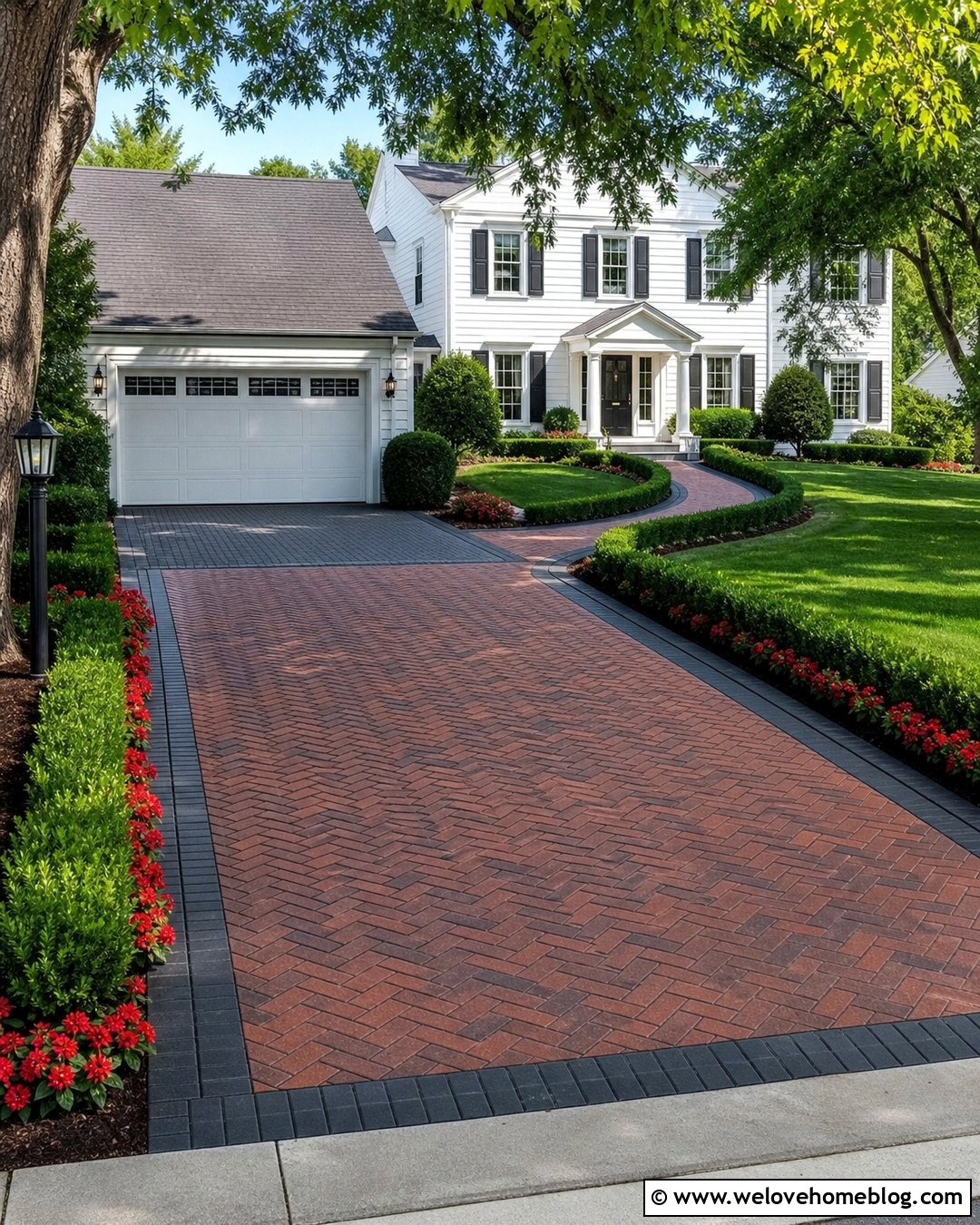Red Charcoal Paver Driveway With Brick Edging - 20 lowes pavers for driveway ideas