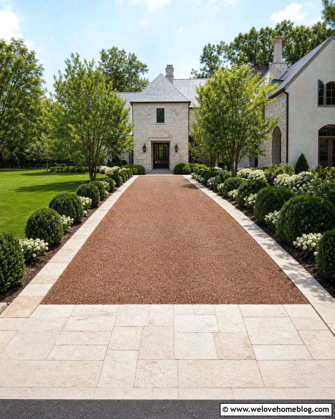 Red Chip Seal Driveway With Limestone Border