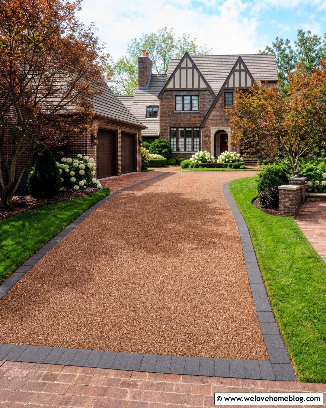 Red Chip Tar Driveway With Clay Brick - 25 Tar Driveway Ideas