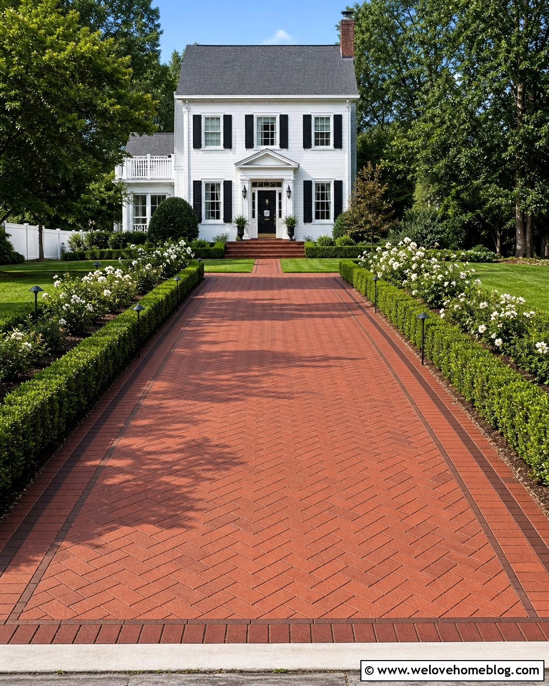 Red Clay Paver Driveway With Herringbone Pattern - 20 Clay Pavers Driveway Ideas