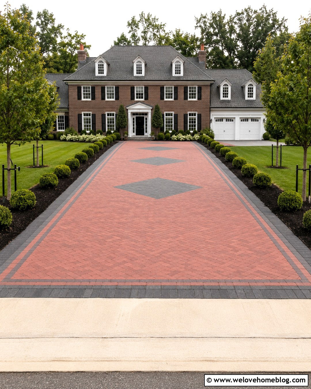 Red Driveway With Gray Diamond Pattern - 20 Red And Gray Driveway Pattern Ideas