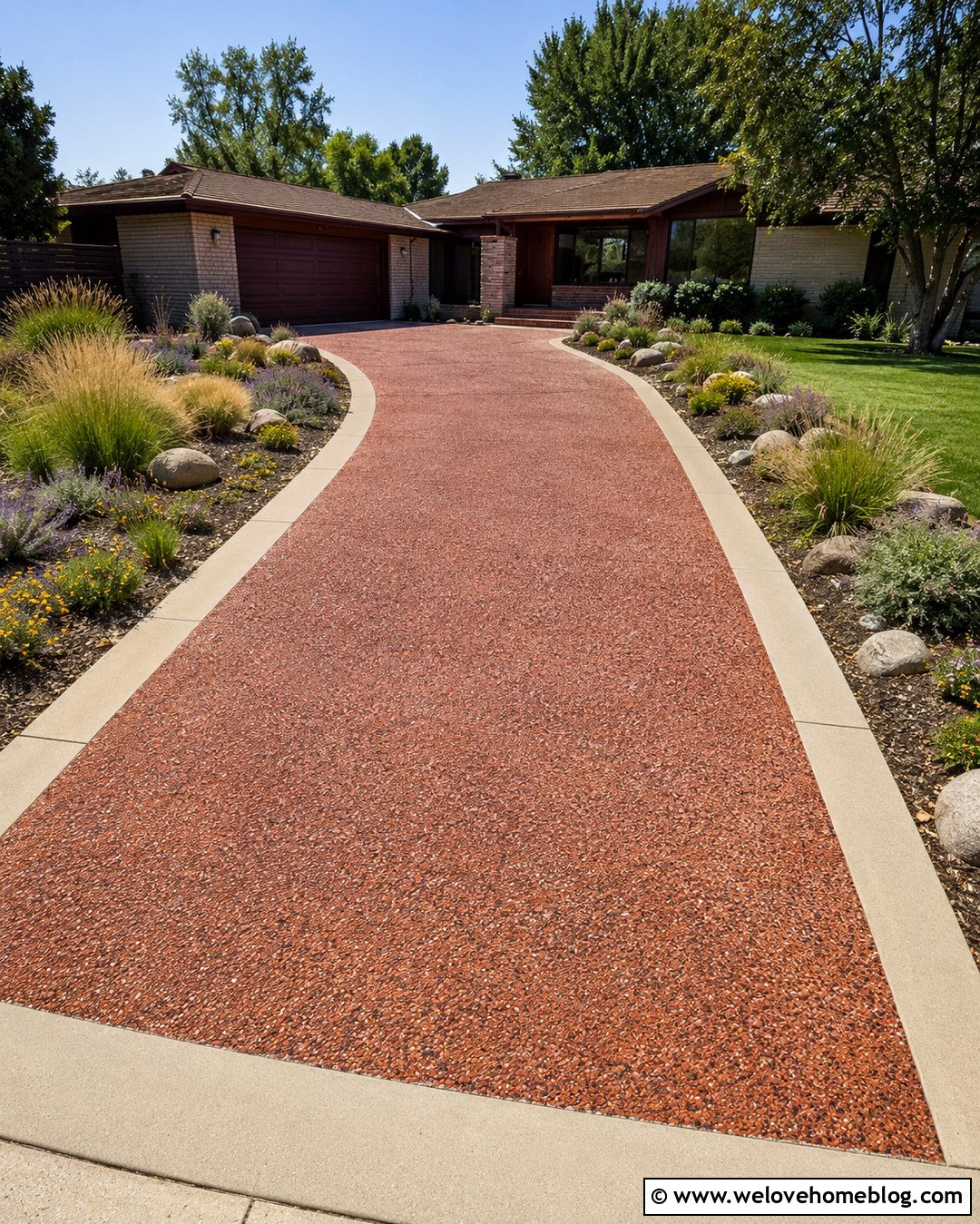 Red Exposed Aggregate Driveway - 20 Red Driveway Ideas