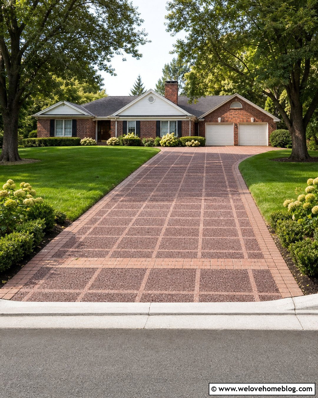 Red Granite Gravel Grid Driveway With Brick Edging - 25 Gravel Grid Driveway Ideas