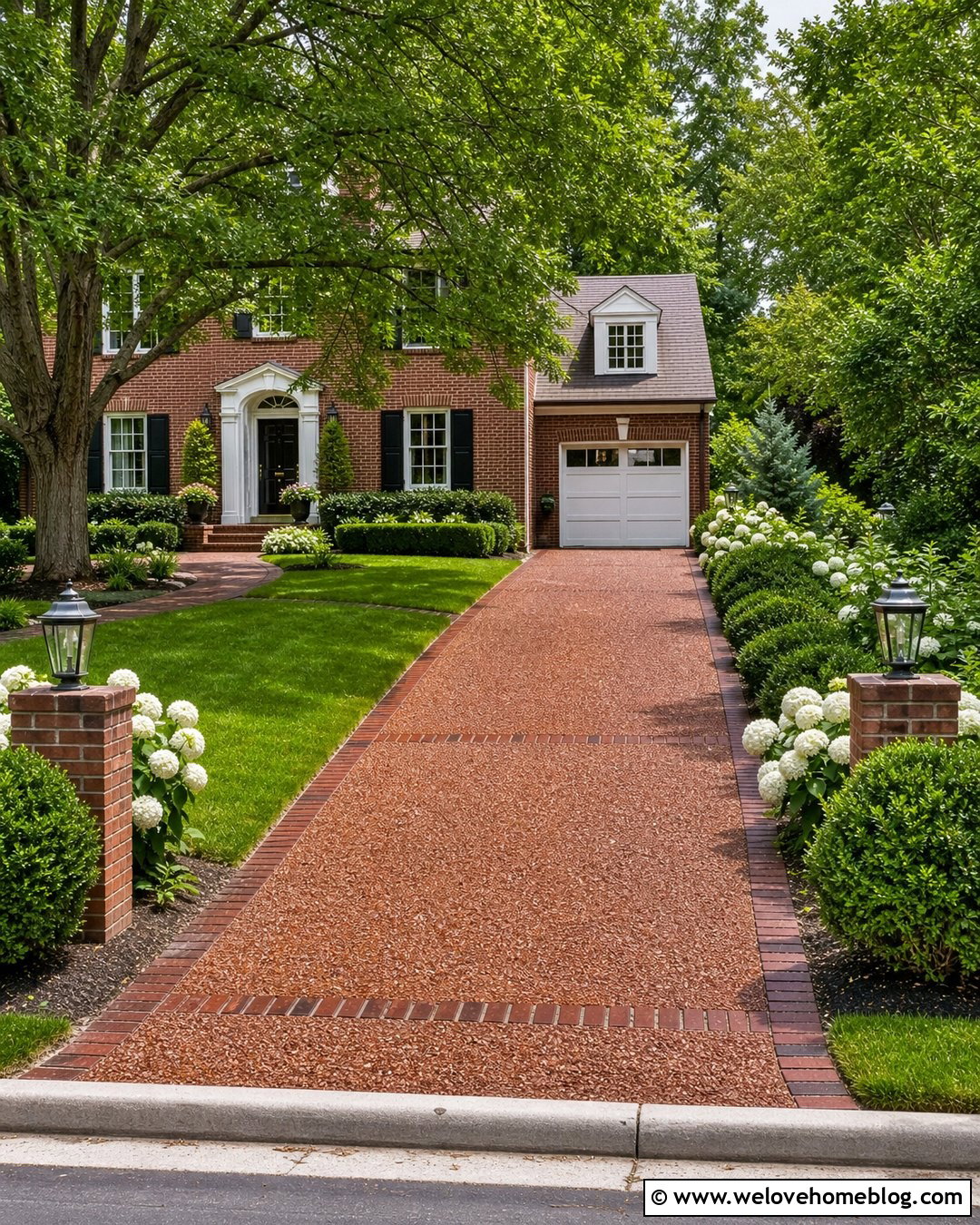 Red Granite Sealed Gravel Driveway With Brick Ribbons - 20 sealed gravel driveway ideas