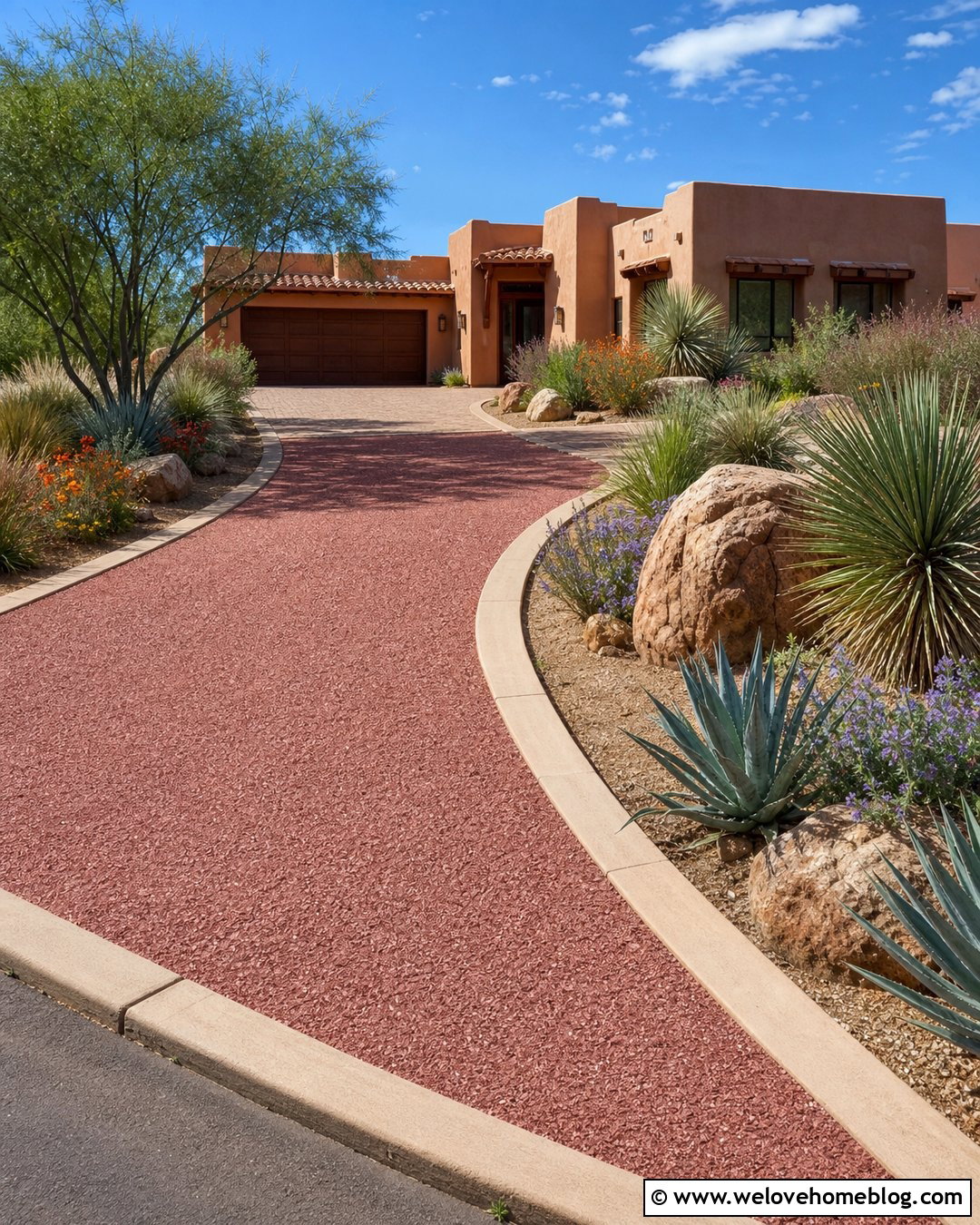 Red Gravel Ground Grid Driveway - 20 Ground Grid Driveway Ideas