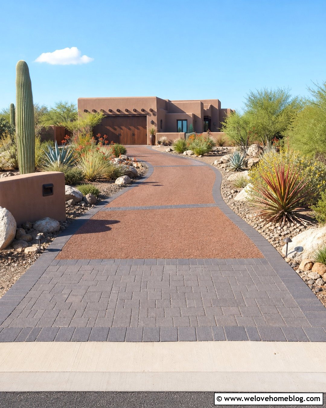 Red Gravel Paver Driveway With Charcoal Pavers - 20 Gravel Pavers Driveway Ideas