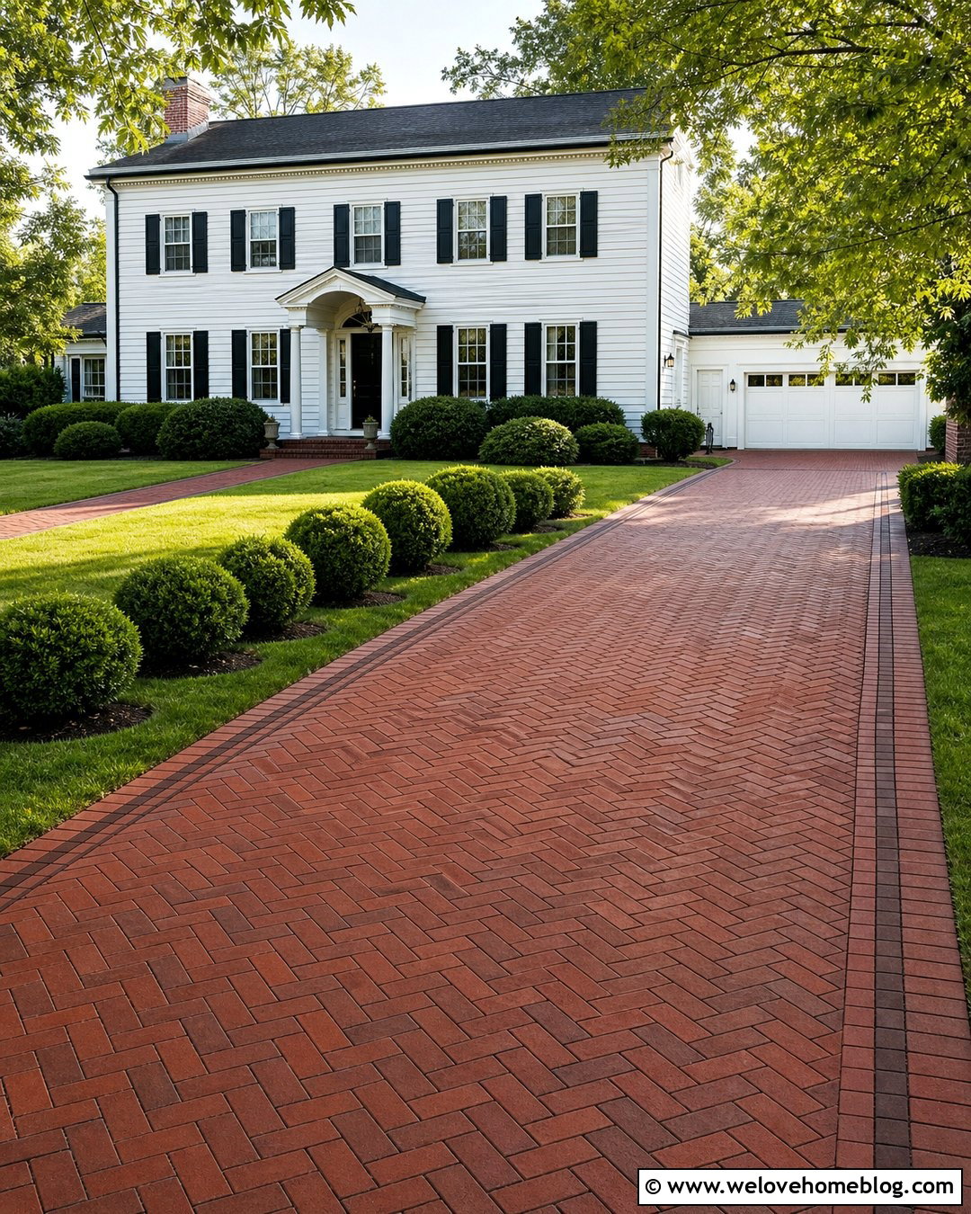 Red Herringbone Brick Driveway - 25 Driveway Brick Ideas