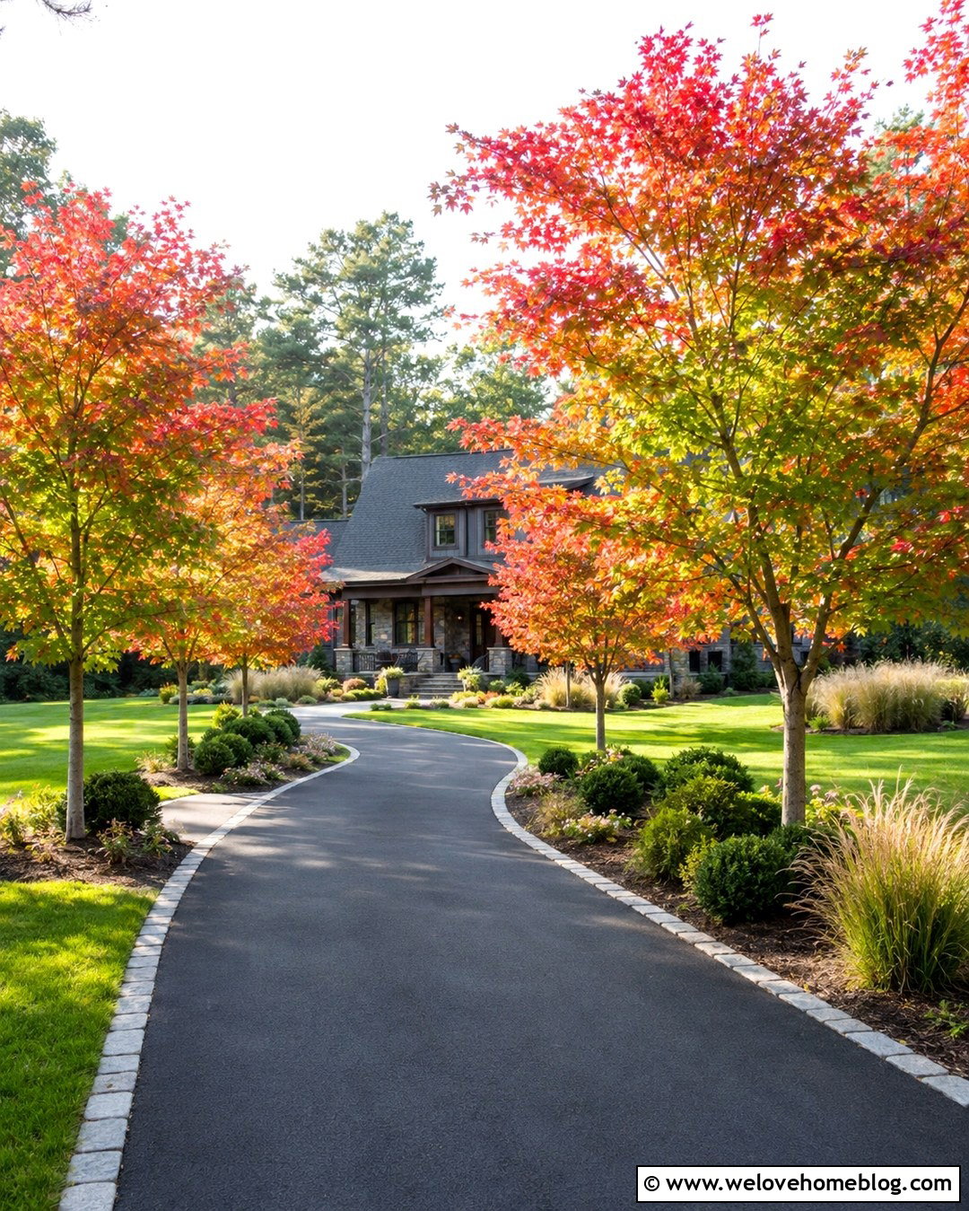Red Maple Curved Driveway - 25 trees to line driveway ideas