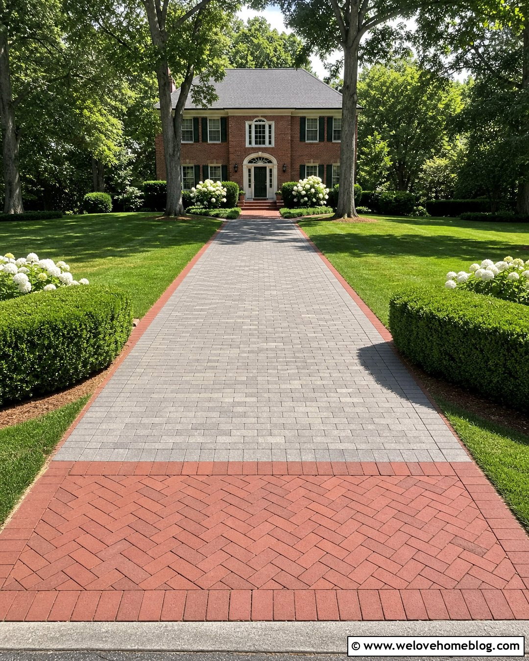 Red Paver Edging for a Gray Driveway - 20 Driveway Paver Edging Ideas