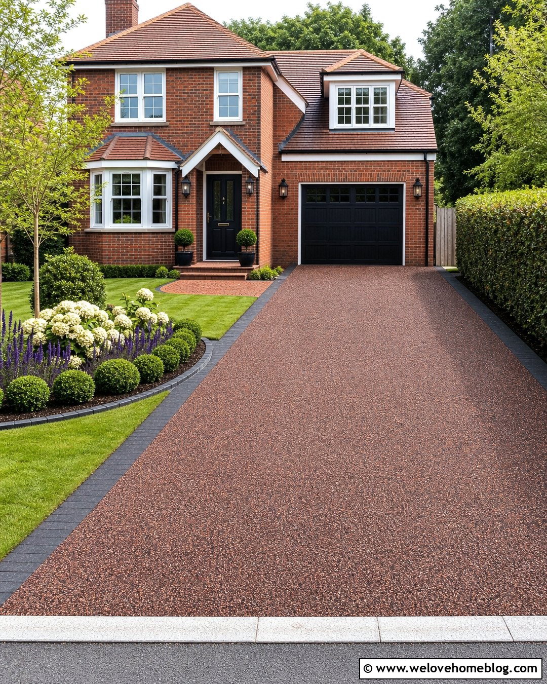 Red Resin Bound Driveway With Brick House - 30 Resin Bound Driveways Ideas