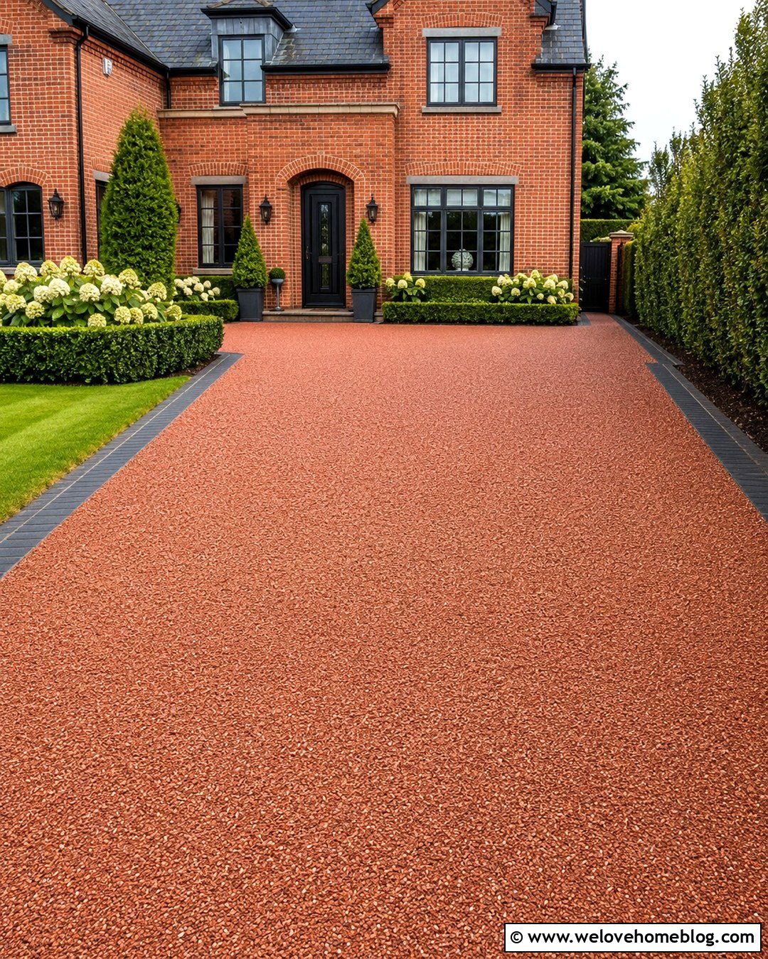 Red Resin Gravel Driveway With Brick House - 20 Resin Gravel Driveway Ideas
