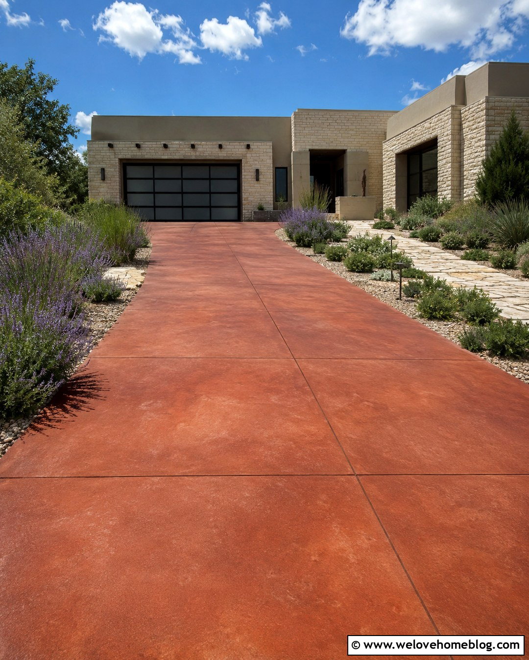 Red Stained Concrete Driveway - 20 Red Driveway Ideas