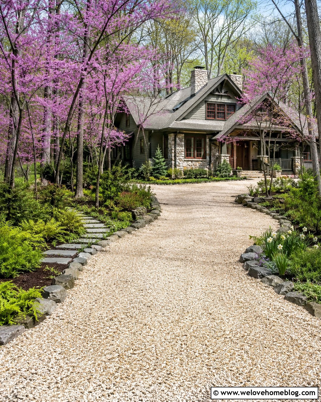 Redbud Tree Lined Cottage Driveway - 20 Treelined Driveway Ideas