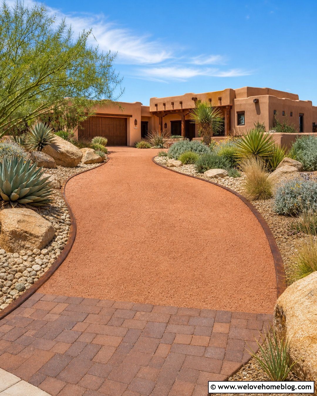 Reddish Stone Dust Driveway With Desert Landscaping - 20 Stone Dust Driveway Ideas