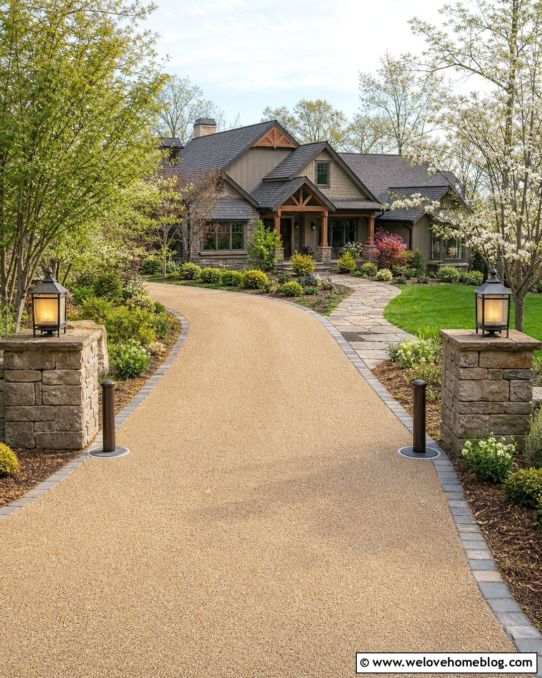 Removable Bollard Driveway Stopper With Stone Pillars - 20 Driveway Stopper Ideas