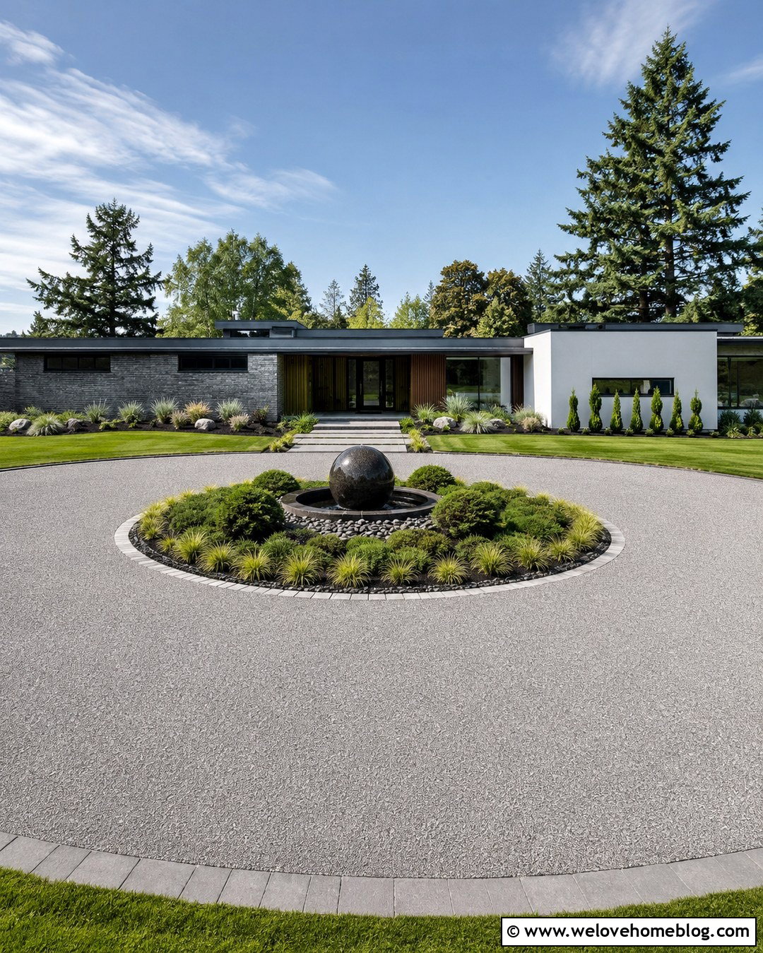 Resin Bound Circle Driveway With Sphere Fountain - 20 circle driveway with fountain ideas