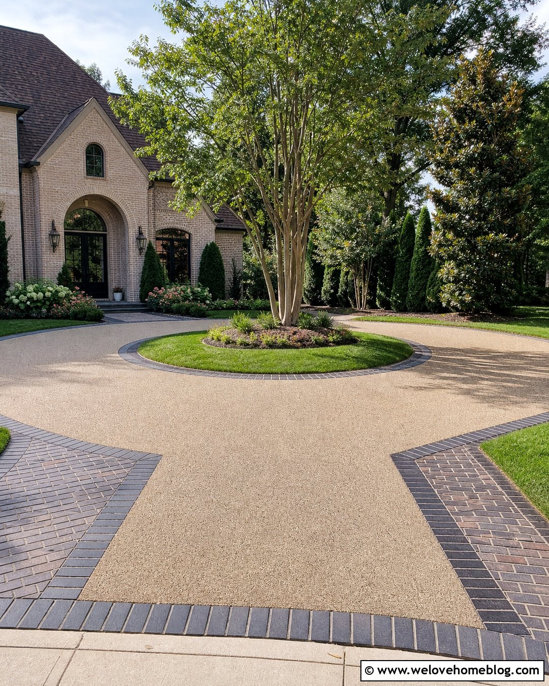 Resin Bound Circular Driveway With Brick Edging - 45 Circular Driveway Ideas