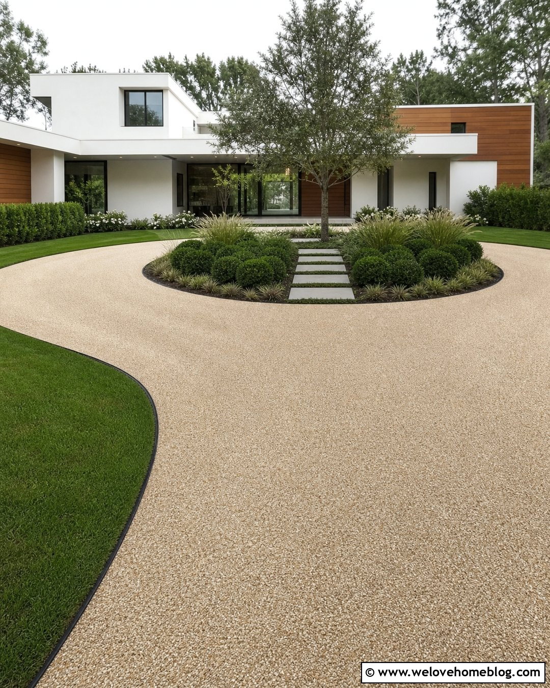 Resin Bound Circular Driveway With Steel Edging - 30 Circular Driveway Design Ideas