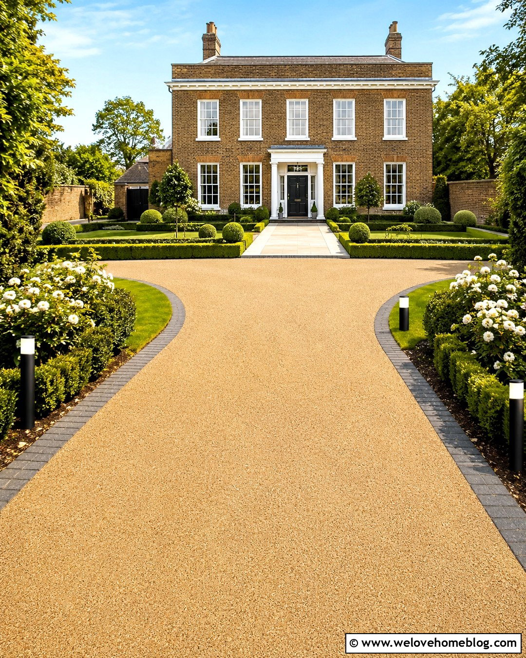 Resin Bound Driveway Entrance With Clipped Hedges - 20 Driveway Landscape For Entrance Ideas