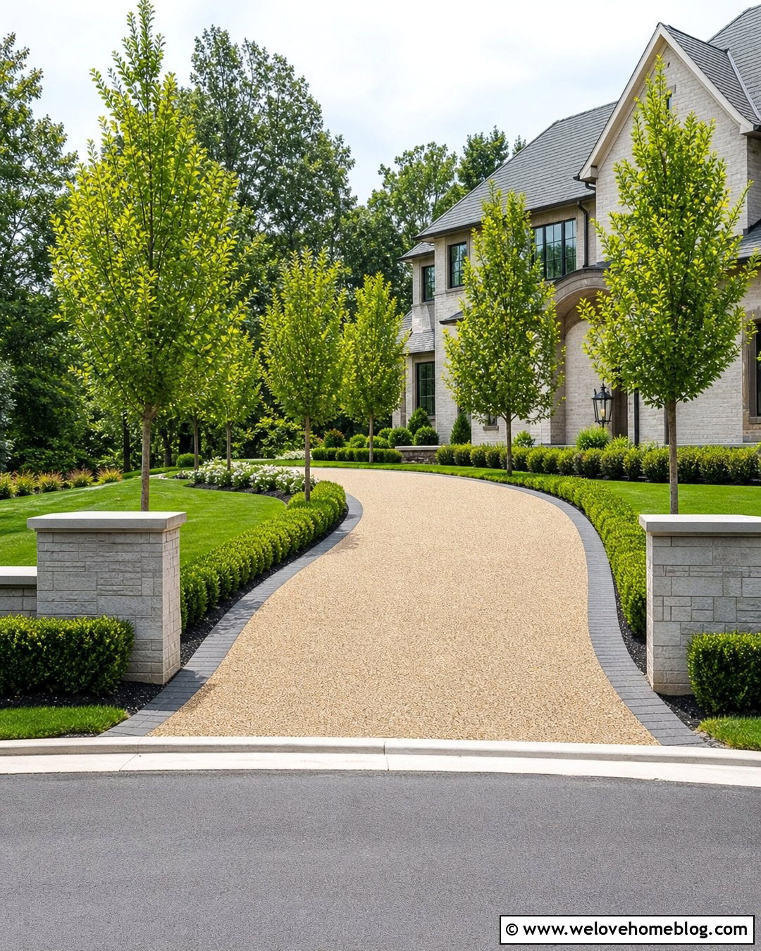 Resin Bound Driveway Entrance With Low Hedges - 25 Entrance Driveway Ideas