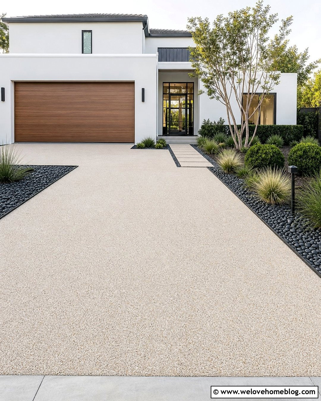 Resin Bound Driveway With Black River Rock Border - 20 River Rock Driveway Border Ideas