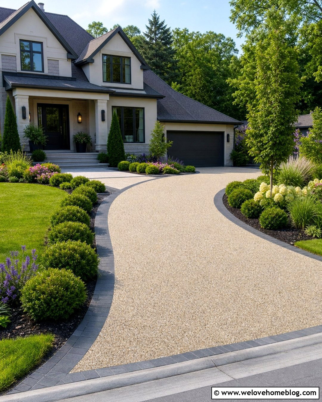 Resin Bound Driveway With Curved Borders - 25 Driveway Inspiration Ideas