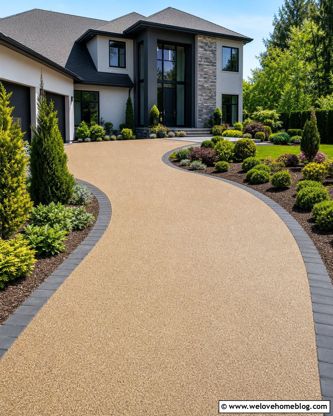 Resin Bound Driveway With Evergreen Borders - 20 landscaping driveway ideas