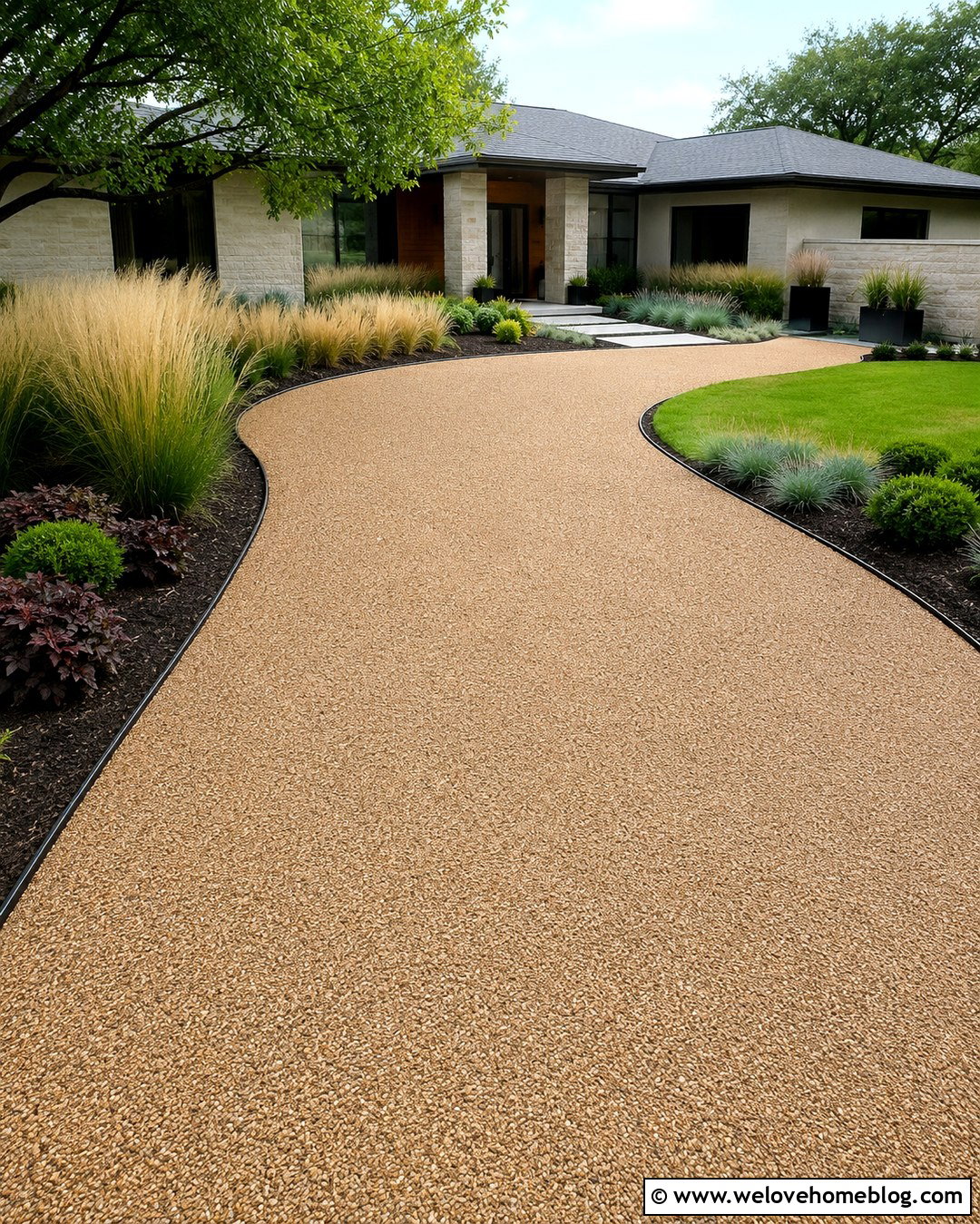 Resin Bound Driveway With Golden Grasses - 20 autumn driveway landscaping ideas