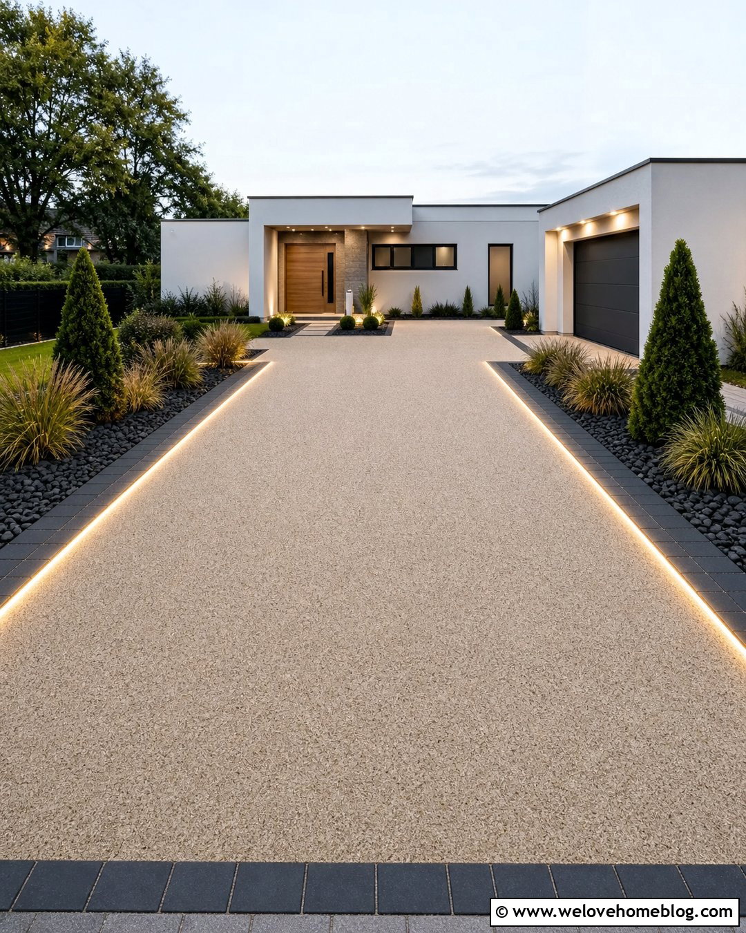 Resin Bound Driveway With LED Border Lights - 25 Driveway With Lights Ideas