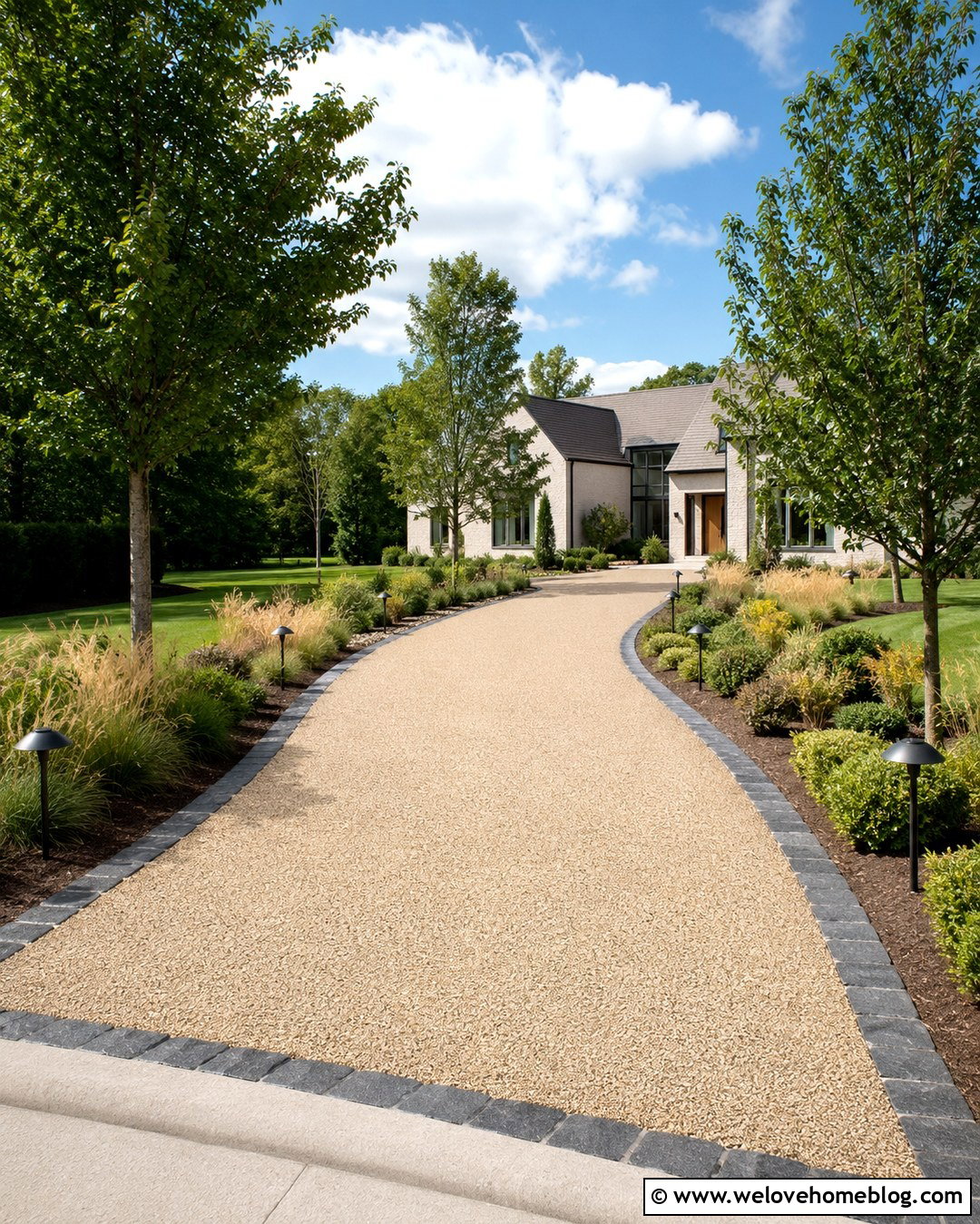Resin Bound Driveway With Layered Entry Lighting - 20 long driveway entry landscaping ideas