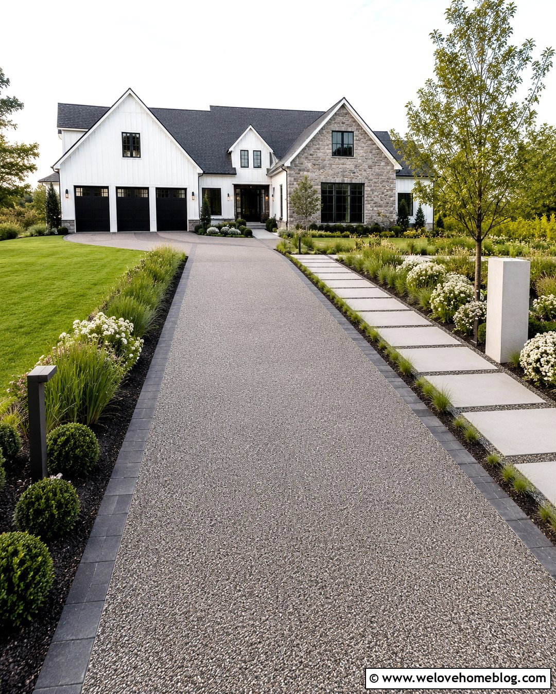 Resin Bound Driveway With Modern Landscaping - 20 American Driveway Ideas