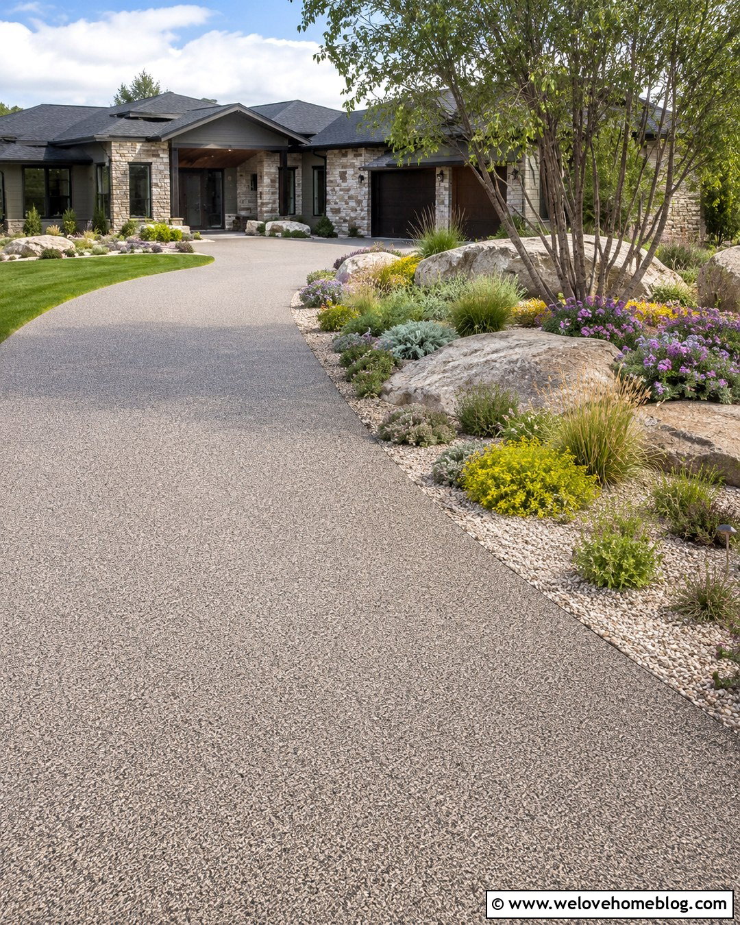 Resin Bound Driveway With Native Boulder Garden - 20 side of driveway landscaping curb appeal ideas