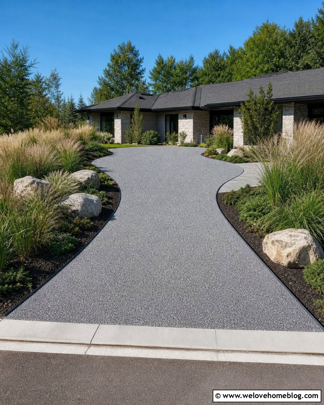 Resin Bound Driveway With Ornamental Grass Beds - 30 Resin Bound Driveways Ideas