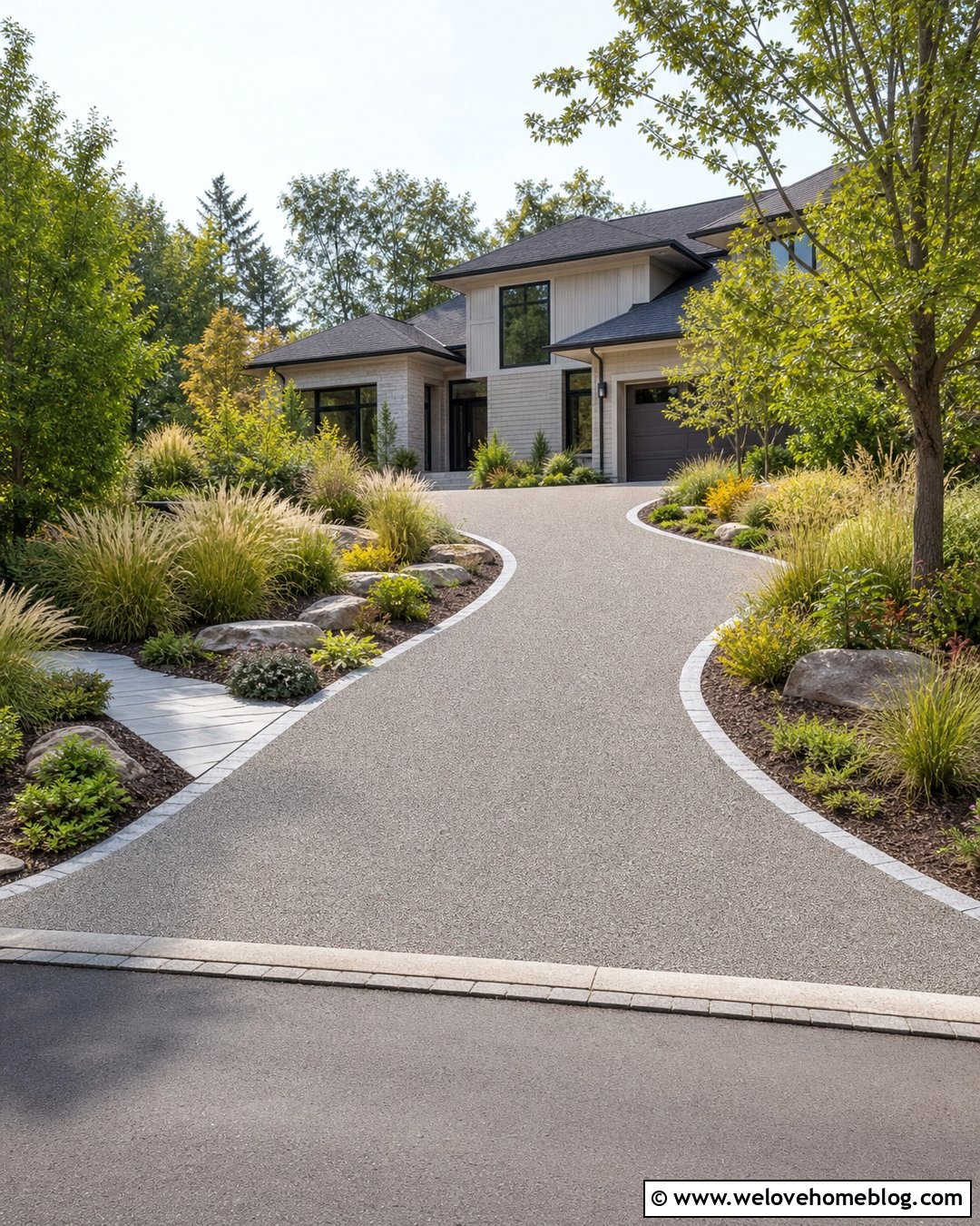 Resin Bound Driveway With Ornamental Grass Landscaping - 25 landscaping by driveway ideas