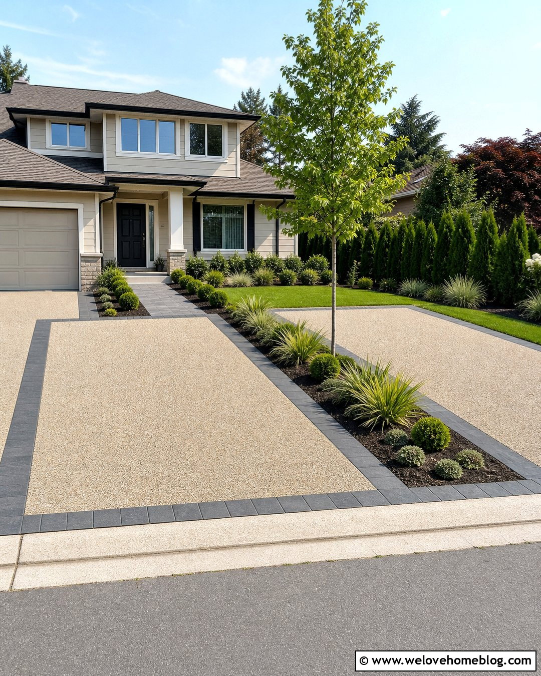 Resin Bound Driveway With Paver Parking Border - 30 Resin Bound Driveways Ideas