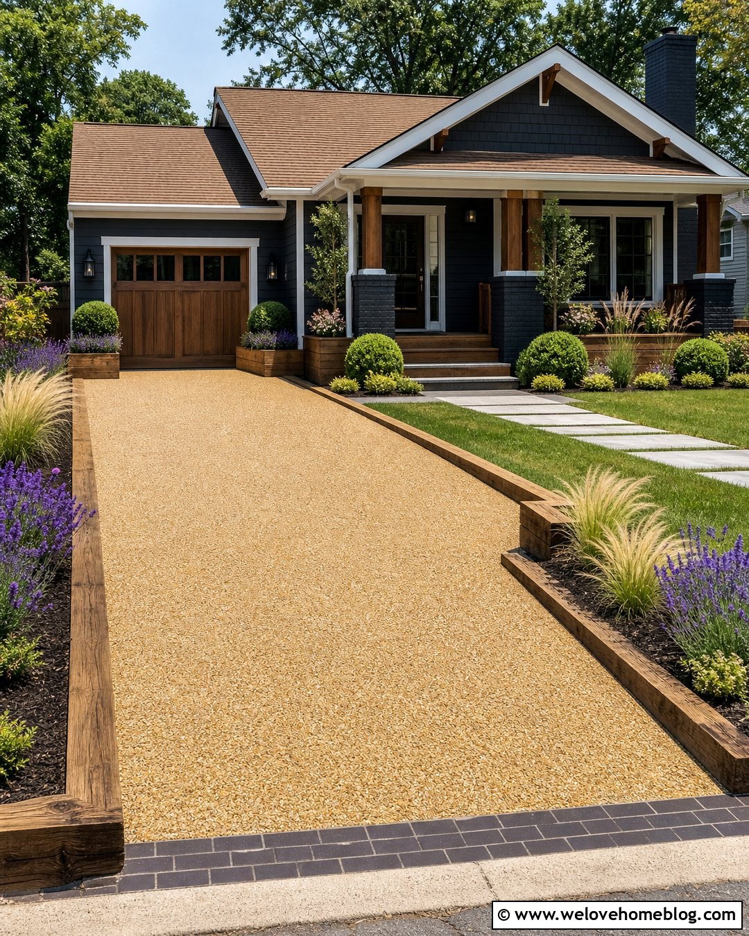 Resin Bound Driveway With Railway Sleeper Borders - 20 Railway Sleepers Driveway Ideas