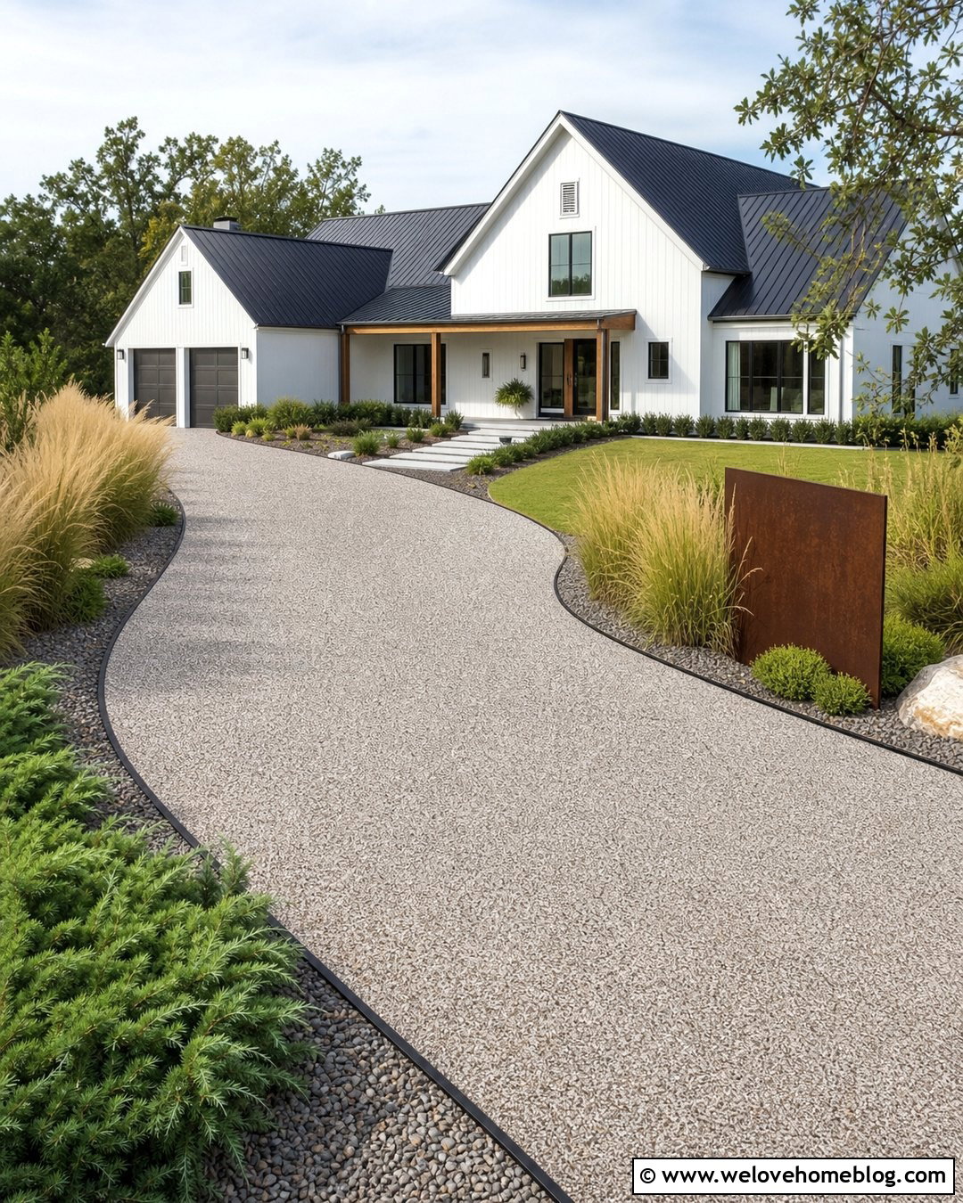 Resin Bound Driveway With Steel Edging And Ornamental Grass - 25 driveway decor ideas