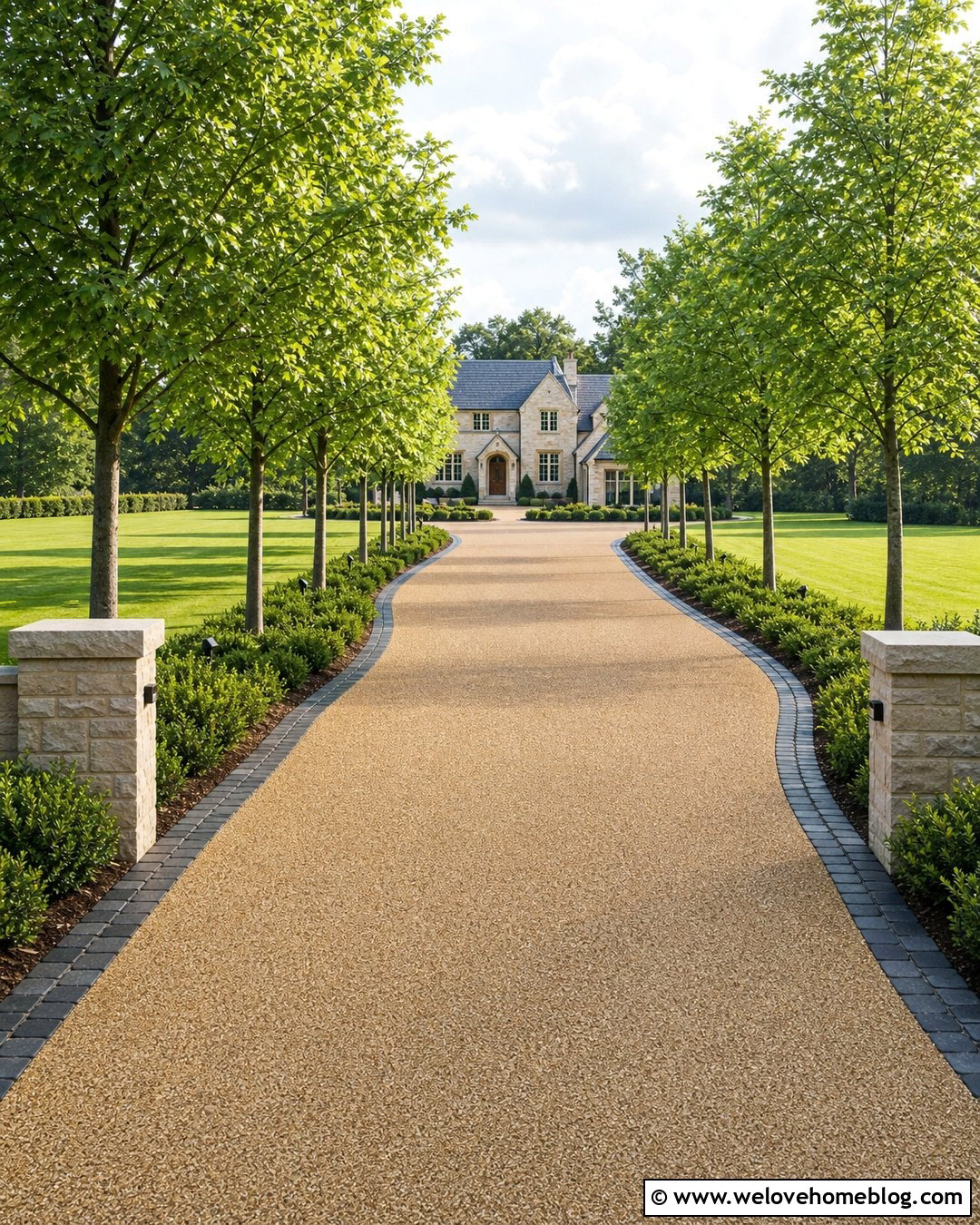 Resin Bound Driveway With Tree Lined Entrance - 30 Resin Bound Driveways Ideas