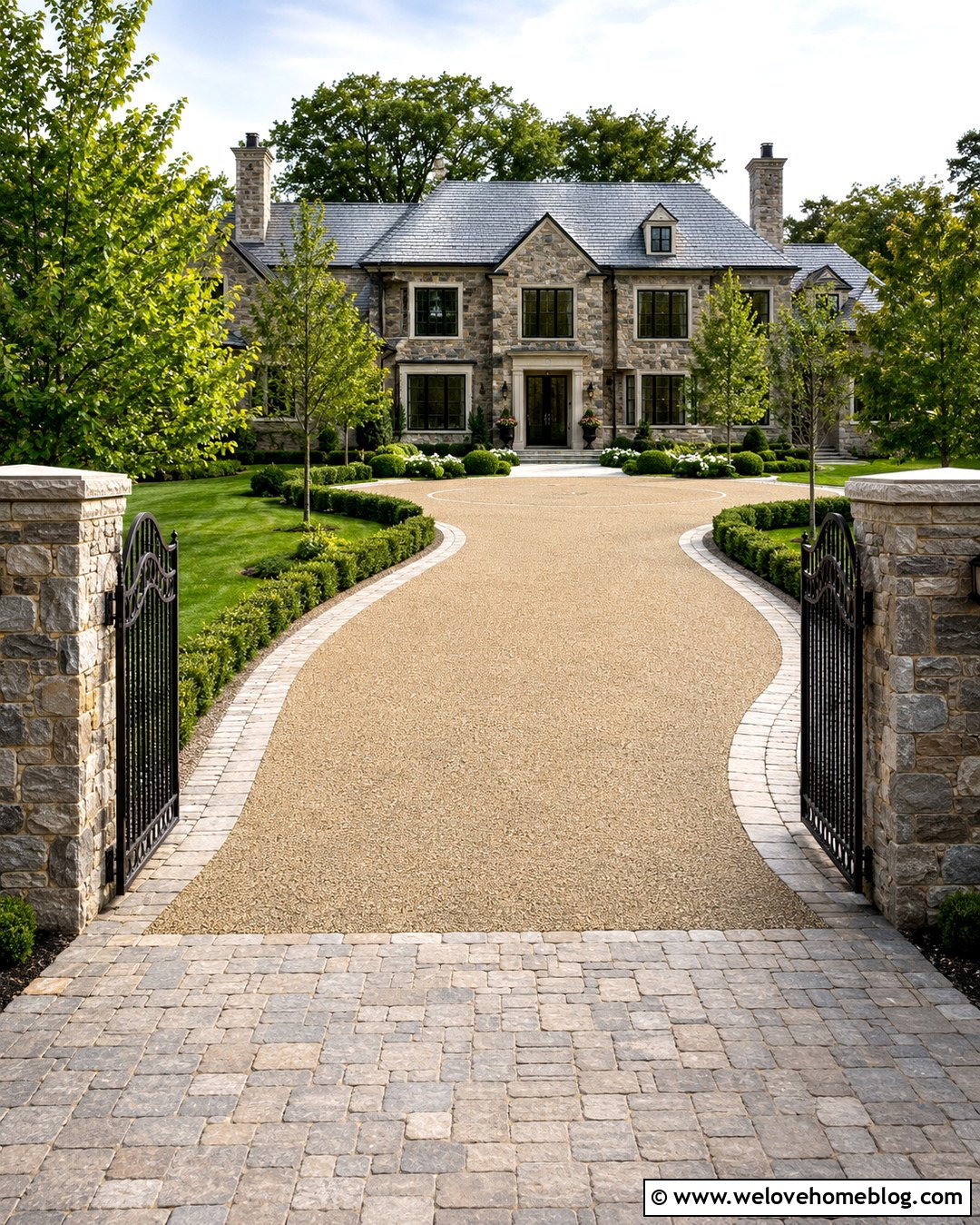 Resin Bound Gravel Driveway With Gate And Stone Entrance - 20 Resin Bound Gravel Driveway Ideas