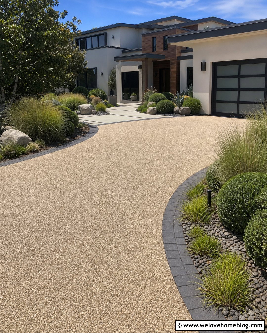 Resin Bound Gravel Driveway With Modern Landscaping - 25 Dream Driveway Ideas